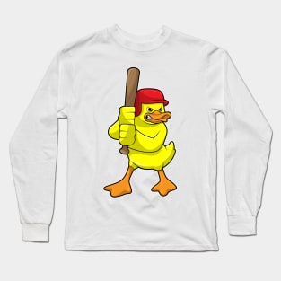 Duck at Baseball with Baseball bat & Cap Long Sleeve T-Shirt